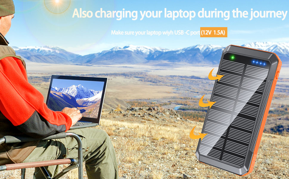 DJKK Solar power bank_charging your laptop during the journey.